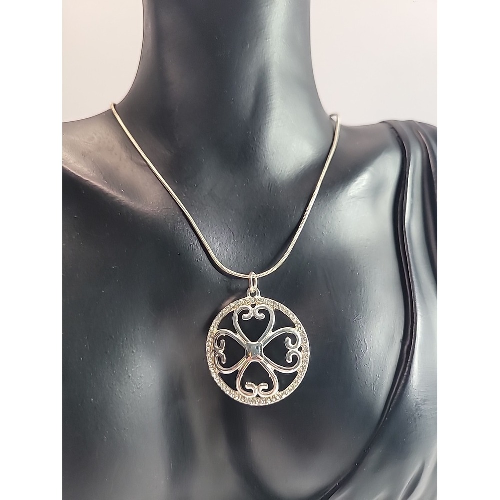 Vintage Silver Tone Heart Pendant Necklace Openwork Romantic Scroll Design